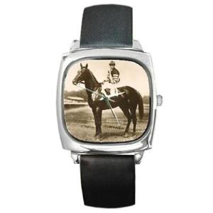 【送料無料】man o war race horse derby square metal watch leather sqw22