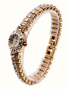 【送料無料】cannaswomens full stones gold finish round case and links analog quartz watch