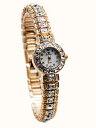 【送料無料】cannaswomens full stones gold finish round case and links analog quartz wa...