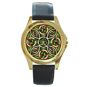 【送料無料】mystic green red celtic knot goldtone leather watch