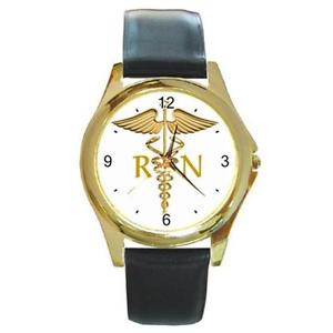 【送料無料】registered nurse rn caduceus symbol goldtone watch