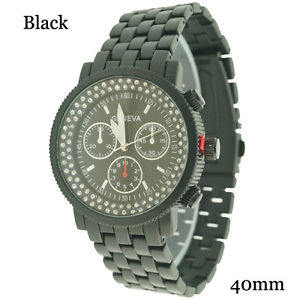 【送料無料】ladies 2 row cz 3 eye chrono ridged fashion watch 40mm