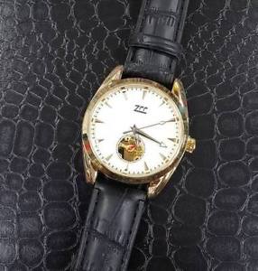 【送料無料】orologio polso zcc roundcomp gold uomo automatico cinturino pelle nera bianc lac