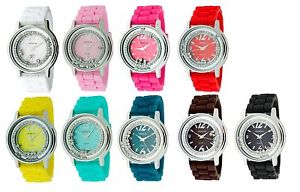 【送料無料】geneva silicone,loose,falling crystals red,pink,teal,brown,blue,purple watch