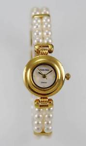 charles delon watch womens gold stainless gold pearls mop water resist quartz