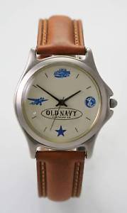 【送料無料】old navy watch mens beige silver stainless leather brown water resist quartz