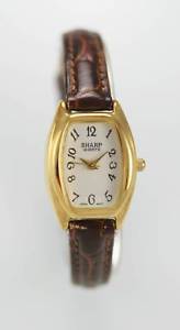 【送料無料】sharp watch womens stainless steel gold brown leather water resistant quartz