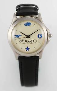 【送料無料】old navy mens leather stainless steel water resistant quartz battery watch