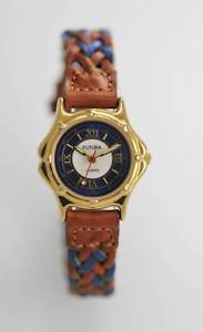 【送料無料】futura womens stainless gold brown blue leather quartz battery watch