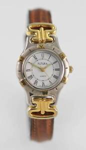 【送料無料】futura white womens brown leather silver stainless steel 24hr wr quartz watch