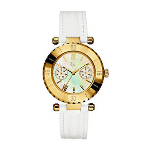 ̵ guess collection gc diver chic gold lady watch white strap date mop i25039l1