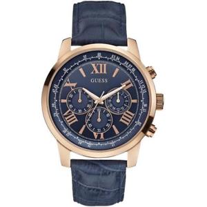 ̵guess mens horizon chronograph blue leather strap watch w0380g5