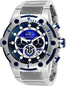 【送料無料】invicta bolt mother of pearl sapphire blue quartz chronograph ss link bracelet
