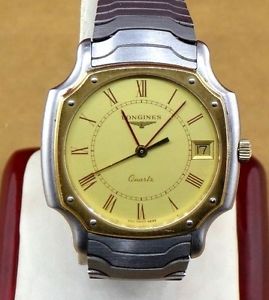 【送料無料】longines vintage octagonal mens twotone quartz watch rare
