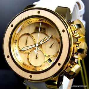̵invicta reserve subaqua sea dragon brown wood gold plated white 52mm watch