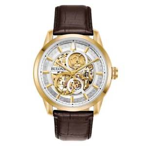 【送料無料】bulova 97a138 mens classic automatic brown leather strap watch