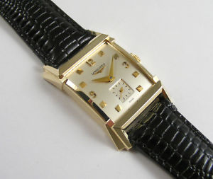 【送料無料】longines gents soild 14k gold fancy sculptured lugs vintage 1950s wristwatch