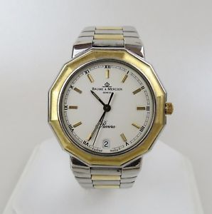 【送料無料】baumeamp;mercier riviera 5131 quartz gold 18k amp;steel mens 34mm exellent condition