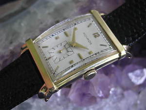 【送料無料】movado 375 vintage 14k gold deco wrist watch, fancy lugs