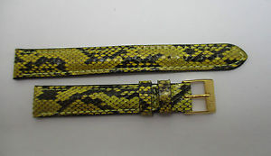 【送料無料】bracelet montre en python veritable jaune et noir taille 14 mm