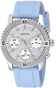 【送料無料】women’s guess silvertone and blue silicone casual watch u1098l3