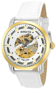 【送料無料】invicta objet d art 22635 mens white round skeleton automatic leather watch