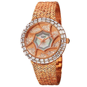 【送料無料】womens burgi bur118rg floating crystals mother of pearl hammered bracelet watch