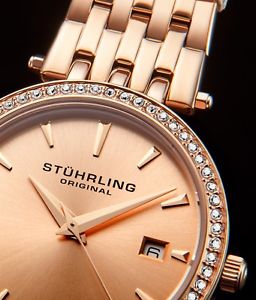 【送料無料】stuhrling garland womens 34mm rose gold steel bracelet amp; case date watch 57904