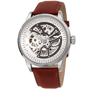 【送料無料】spring release mens akribos xxiv ak1018ssbr exhibition leather strap watch