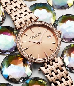【送料無料】stuhrling garland womens 34mm rose gold steel bracelet amp; case date watch 57904