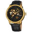 ̵ mens akribos xxiv ak538yg goldtone automatic skeleton leather strap watch