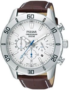 【送料無料】pt3433x1 pulsar gents chronograph leather strap watch