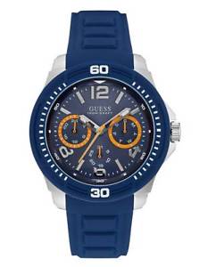【送料無料】nwt guess mens blue silicone strap multifunction watch u0967g2