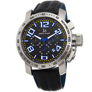 【送料無料】 mens joshua amp; sons js49bu chronograph tachymeter genuine leather watch