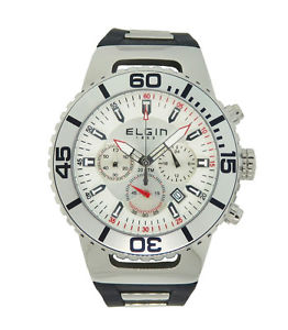 【送料無料】elgin 1863 156021 mens white amp; silver tone chronograph date silicone watch