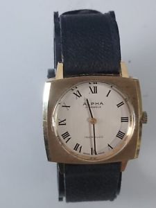 【送料無料】vintage mens rare alpha 17 jewels square watch gold plated 【送料無料】vintage mens rare alpha 17 jewels square watch gold plated