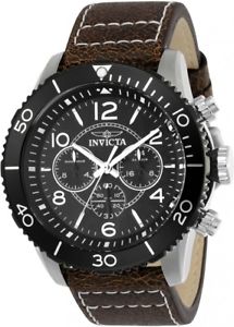 【送料無料】invicta mens aviator chrono 100m stainless steel brown leather watch 24552