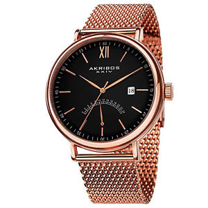 【送料無料】mens akribos xxiv ak731rg quartz gmt rosetone date stainless steel mesh watch