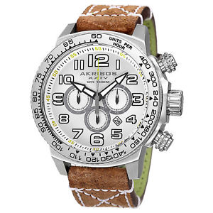 【送料無料】mens akribos xxiv ak842ssbr chronograph quartz movement leather strap watch 【送料無料】mens akribos xxiv ak842ssbr chronograph quartz movement leather strap watch