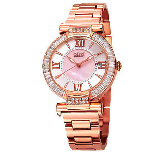 【送料無料】womens burgi bur082rg swiss quartz baguette bezel rosetone ss bracelet watch