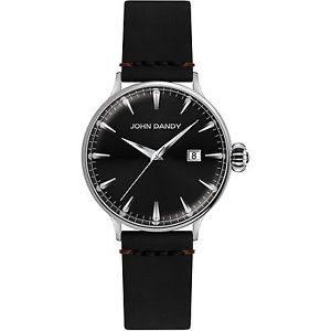 【送料無料】orologio john dandy watch jd 2609m01 uomo pelle nera nero vetro bombato nuovo