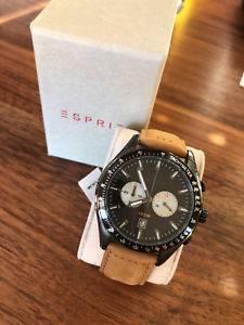 【送料無料】top esprit herren chronograph esryan brown es108241004 leder uvp 179,00