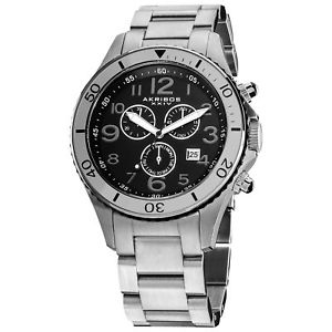 【送料無料】mens akribos xxiv ak616ss swiss chronograph silvertone stainless steel watch