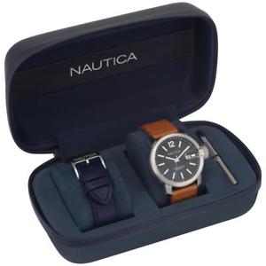 【送料無料】orologio uomo cinturino nautica sydney napsyd012 pelle marrone blu
