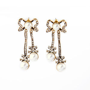 【送料無料】ピアス　ゴールデンパールスタッドピアス　ファッションネクタイペンダントビンテージロング×ohrringe mode gestt golden perle krawatte kristall anhnger jahrgang lang x12