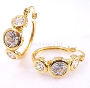 ピアス　クリアキュービックkイエローゴールドメッキホリデーレディースklar cz cubic 18k gelbes gold berzogener feiertag geburtstag damen