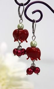 ピアス　ステンレススチールピアス　ピアス　ビーズガラスglass jewels edelstahl ohrringe ohrhnger perlen lampwork blten rot c098