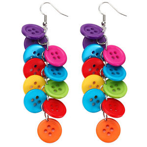 【送料無料】ピアス　カラフルボタンクラスタドロップピアス　ファンキーキッチュファッションジュエリー