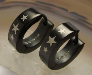 ピアス　レディースピアス　ブラックステンレススチールフープkikuchi herren damen ohrringe schwarz glatt edelstahl creolen stern sterne star