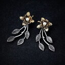 【送料無料】ピアス　ピアス　パールシルバーシートメタルファインゴールデンフラワークリップohrringe clip auf golden blume perle silber blatt metall fein b10